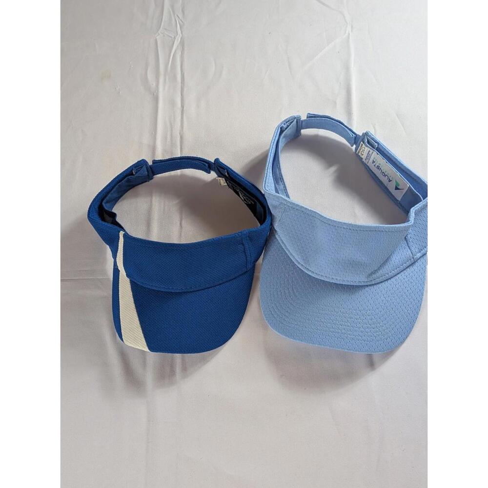 Lot of 2 Augusta Sportswear Blue Visors Youth & Adult Moisture Wicking Mesh